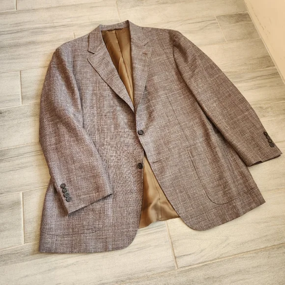 Canali Kei Sport Coat 40R Brown Cappuccino Linen Silk Blazer Luxury Made Italy